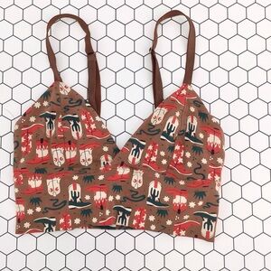 Discreture Longline Brown Red Boot Western Print Bralette Size Xtra Small